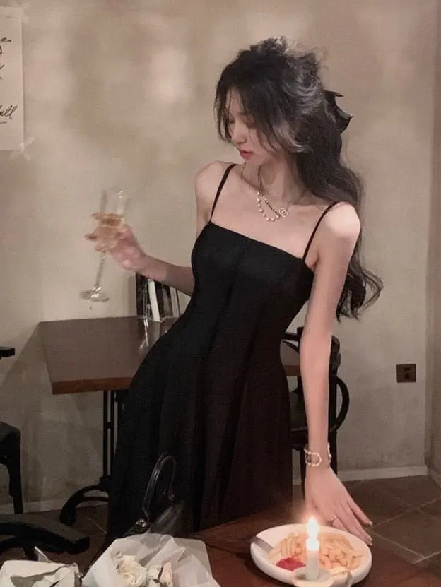 Vintage Spaghetti Strap A-line Dress Summer Slim Waist  Sleeveless Mid-Length vestidos nowadaysfashion