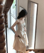 Vintage Spaghetti Strap A-line Dress Summer Slim Waist  Sleeveless Mid-Length vestidos nowadaysfashion