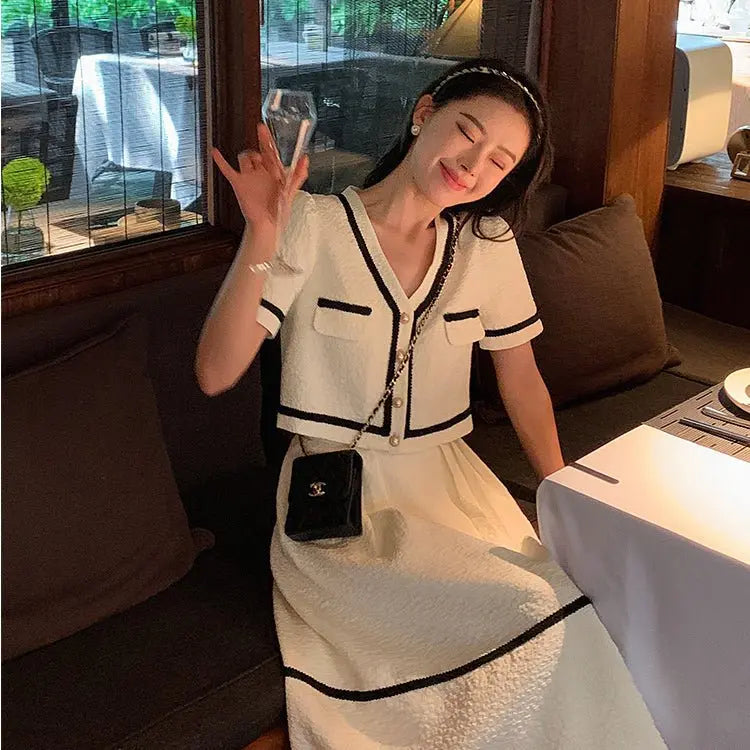 Vintage Summer Short Sleeve Top + High Waist Mini Skirt Suits Ensemble Femme - Blade & Thread