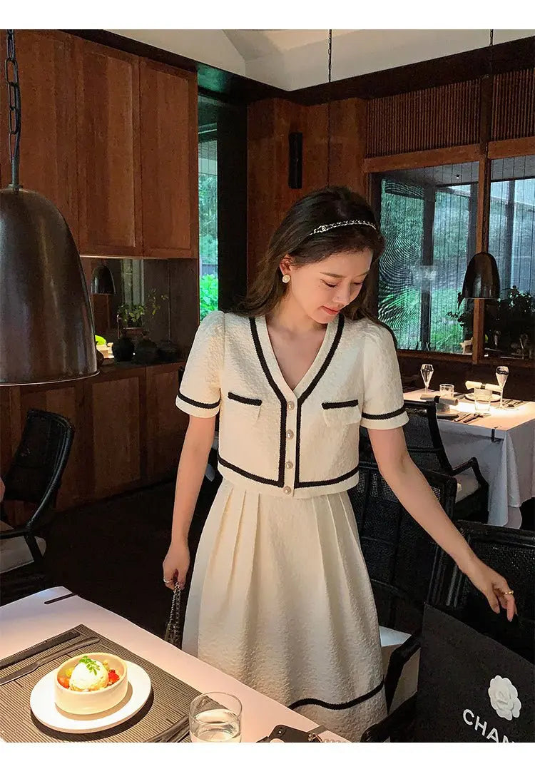 Vintage Summer Short Sleeve Top + High Waist Mini Skirt Suits Ensemble Femme - Blade & Thread