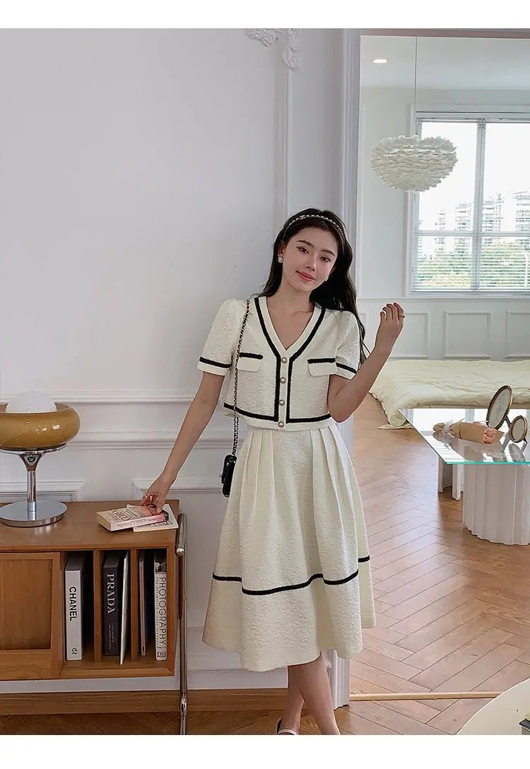 Vintage Summer Short Sleeve Top + High Waist Mini Skirt Suits Ensemble Femme - Blade & Thread