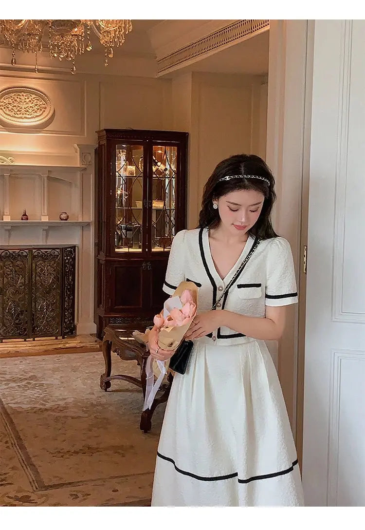 Vintage Summer Short Sleeve Top + High Waist Mini Skirt Suits Ensemble Femme - Blade & Thread