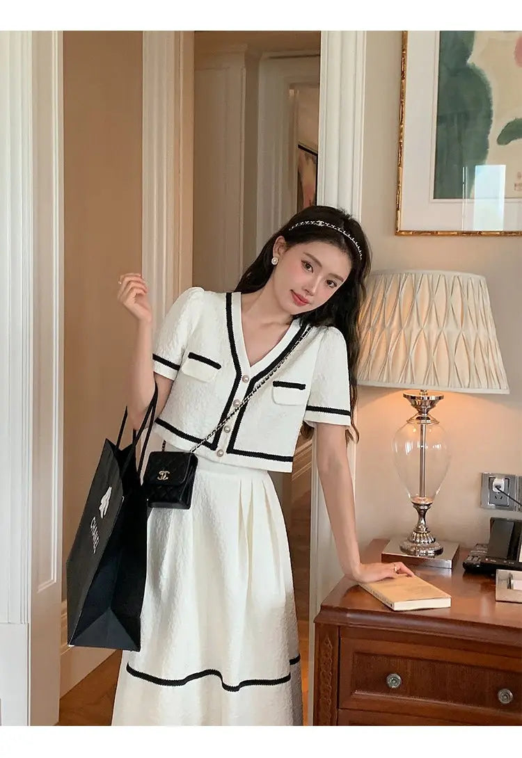 Vintage Summer Short Sleeve Top + High Waist Mini Skirt Suits Ensemble Femme - Blade & Thread