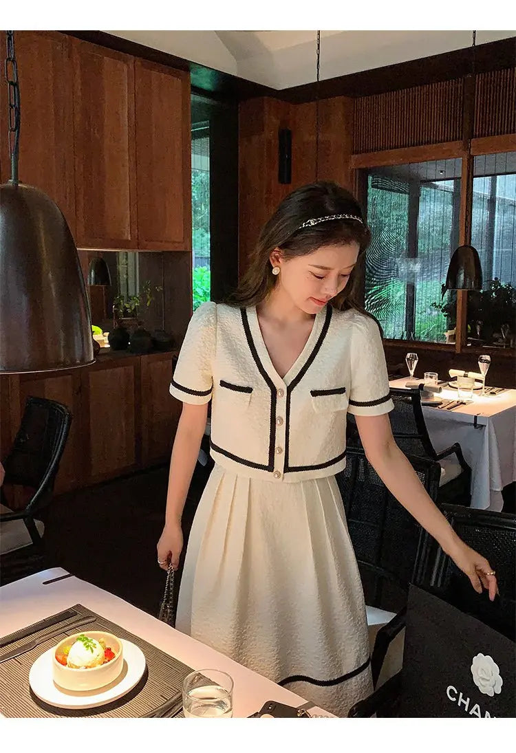 Vintage Summer Short Sleeve Top + High Waist Mini Skirt Suits Ensemble Femme - Blade & Thread