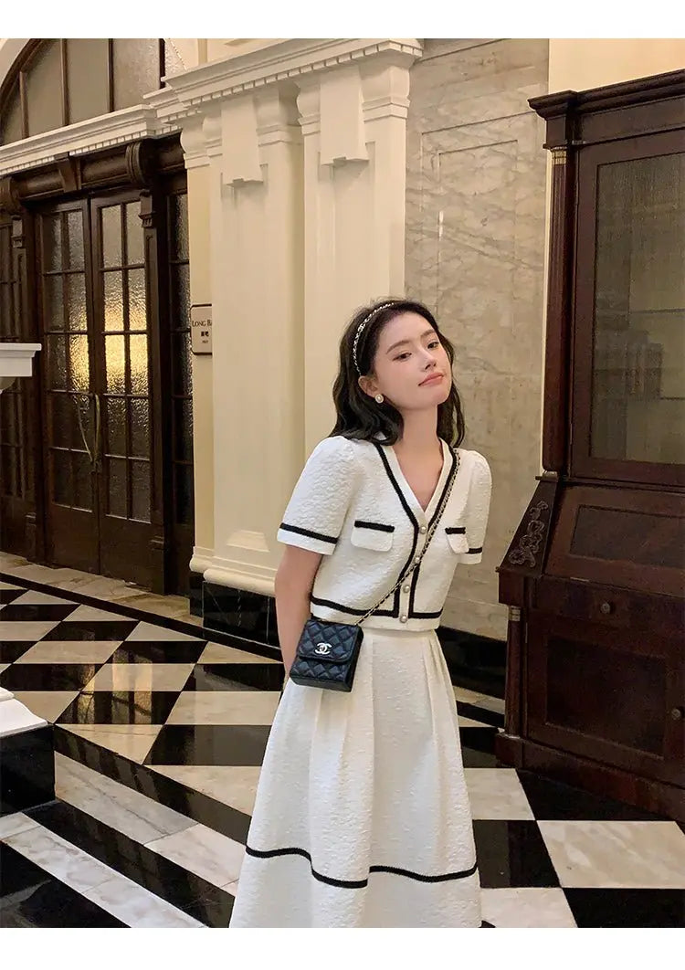 Vintage Summer Short Sleeve Top + High Waist Mini Skirt Suits Ensemble Femme - Blade & Thread