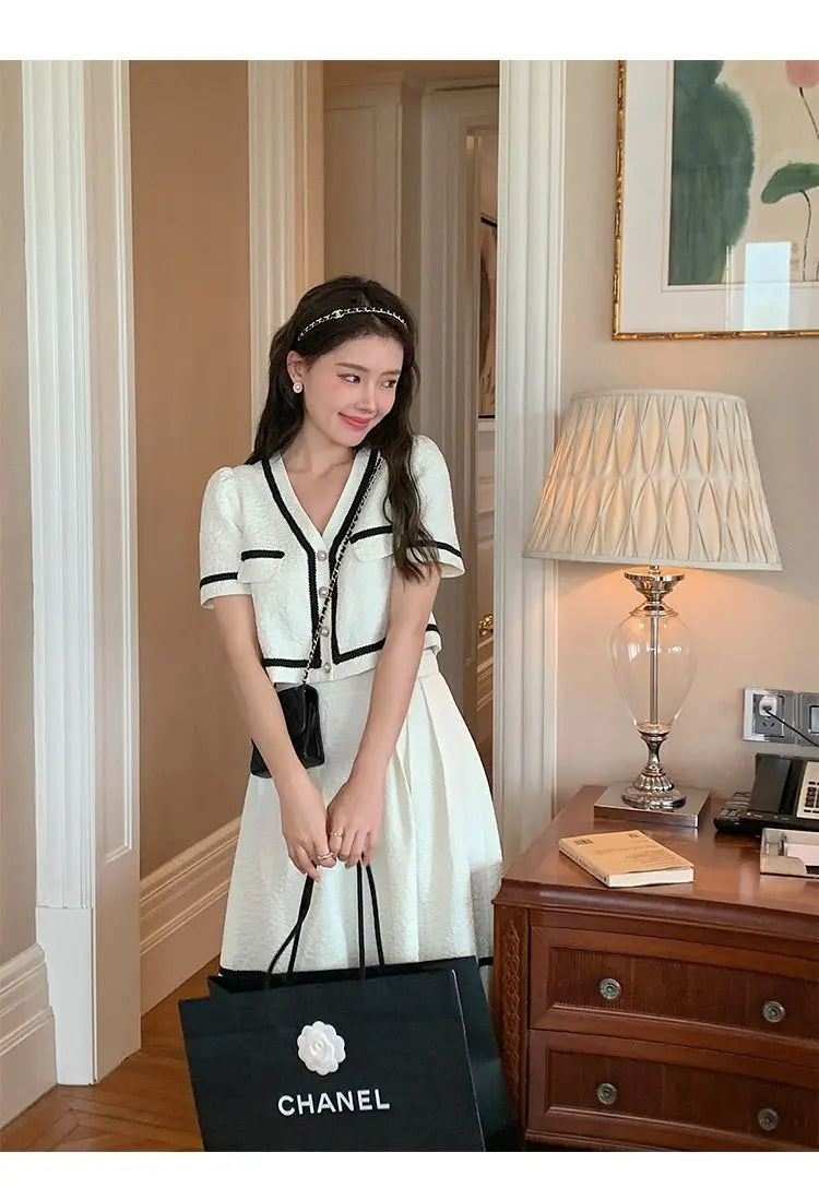Vintage Summer Short Sleeve Top + High Waist Mini Skirt Suits Ensemble Femme - Blade & Thread