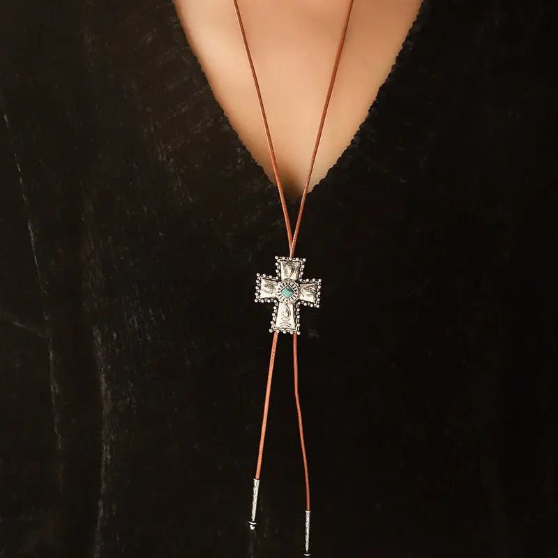Vintage Turquoise Cross Necklace nowadaysfashion