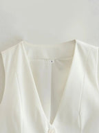 Vintage V Neck Sleeveless Female Outerwear White Chic Vests nowadaysfashion