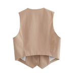 Vintage V Neck Sleeveless Female Outerwear White Chic Vests nowadaysfashion