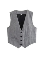 Vintage V Neck Sleeveless Female Outerwear White Chic Vests nowadaysfashion