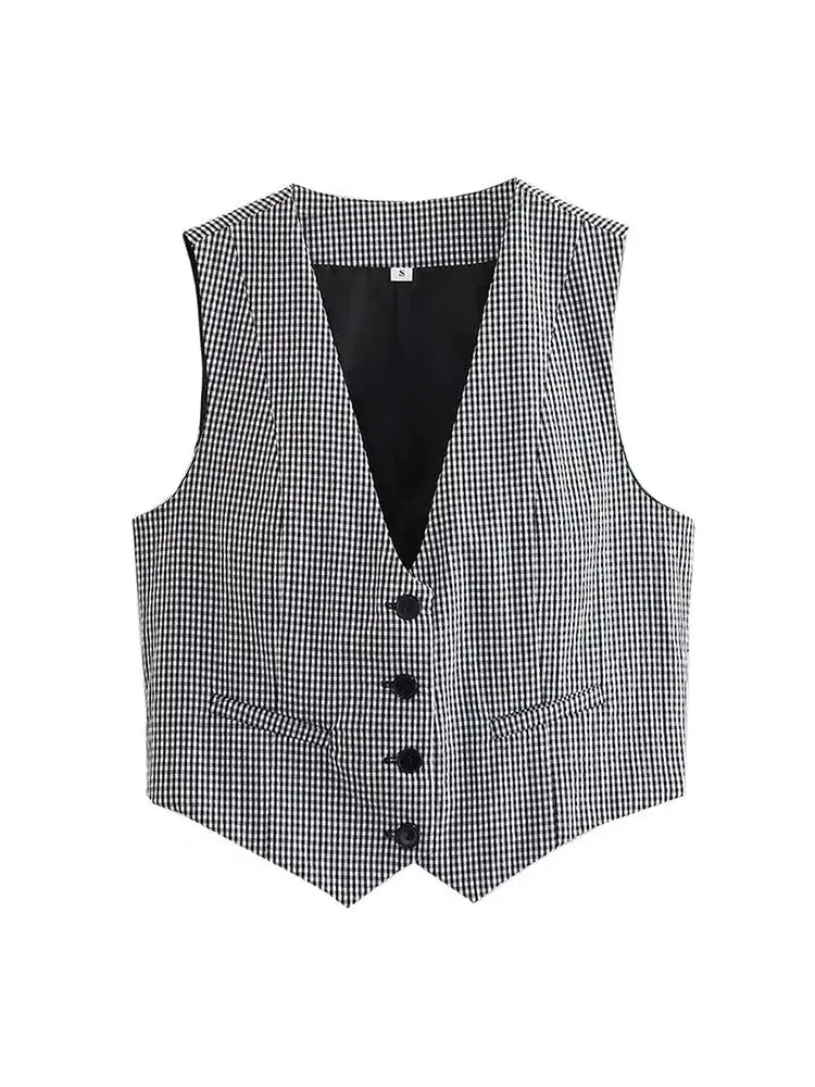 Vintage V Neck Sleeveless Female Outerwear White Chic Vests - Blade & Thread