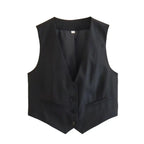 Vintage V Neck Sleeveless Female Outerwear White Chic Vests nowadaysfashion