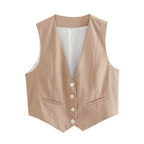 Vintage V Neck Sleeveless Female Outerwear White Chic Vests nowadaysfashion