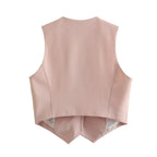 Vintage V Neck Sleeveless Female Outerwear White Chic Vests nowadaysfashion