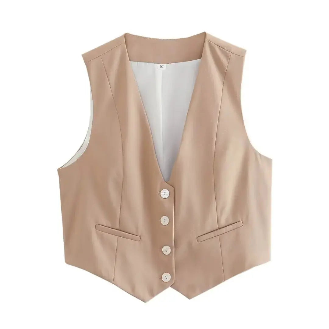 Vintage V Neck Sleeveless Female Outerwear White Chic Vests nowadaysfashion
