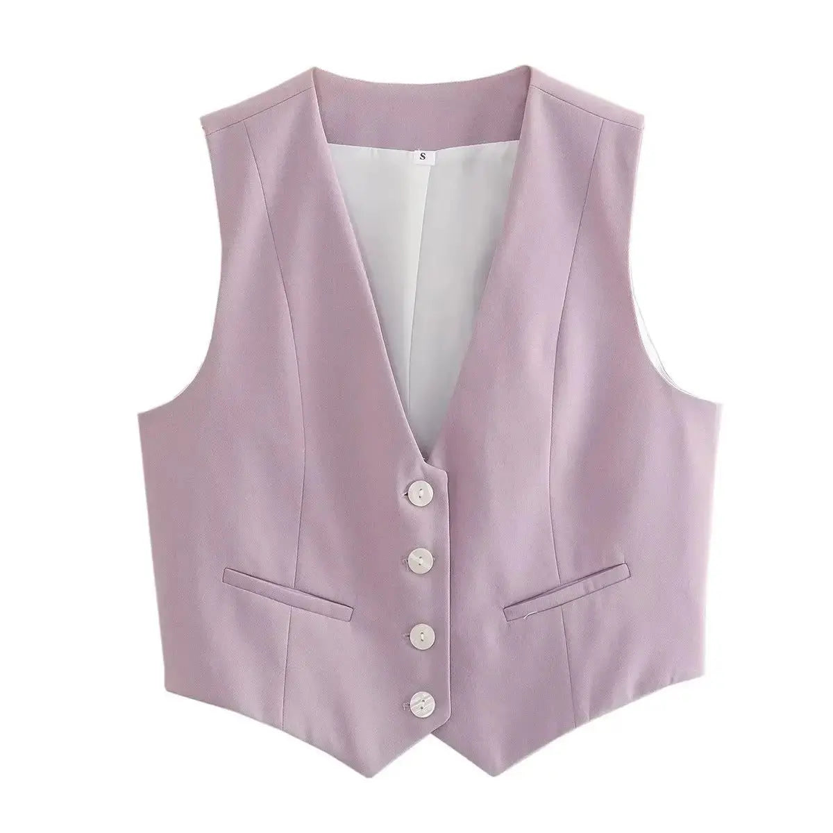 Vintage V Neck Sleeveless Female Outerwear White Chic Vests - Blade & Thread