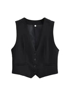 Vintage V Neck Sleeveless Female Outerwear White Chic Vests nowadaysfashion