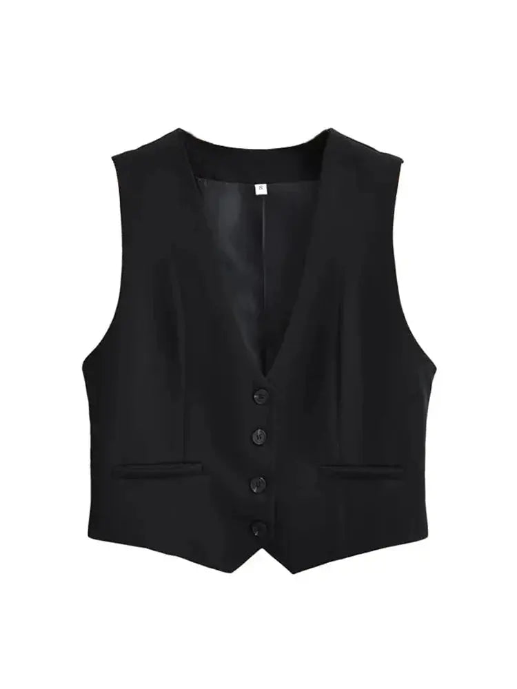 Vintage V Neck Sleeveless Female Outerwear White Chic Vests - Blade & Thread
