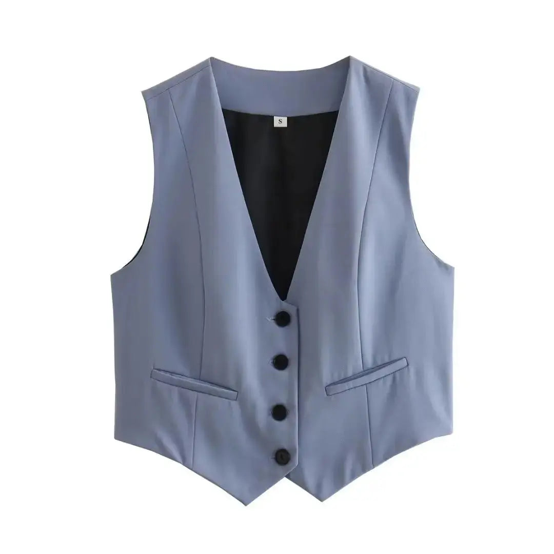 Vintage V Neck Sleeveless Female Outerwear White Chic Vests - Blade & Thread