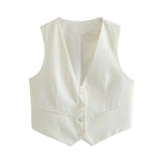 Vintage V Neck Sleeveless Female Outerwear White Chic Vests nowadaysfashion