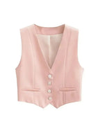 Vintage V Neck Sleeveless Female Outerwear White Chic Vests nowadaysfashion