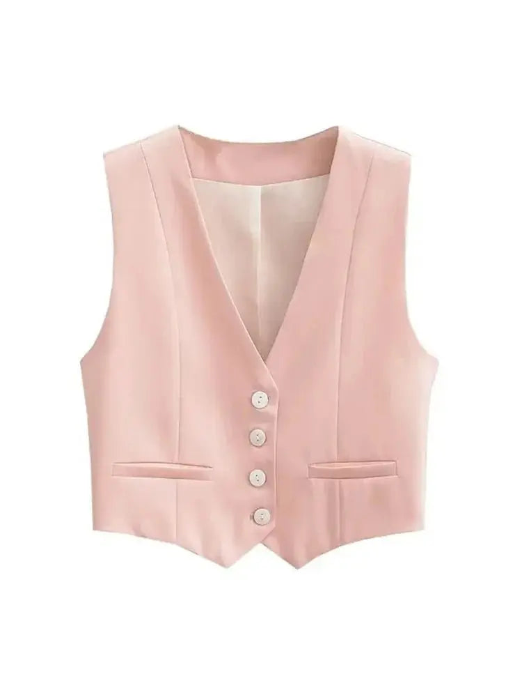 Vintage V Neck Sleeveless Female Outerwear White Chic Vests nowadaysfashion