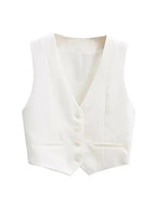 Vintage V Neck Sleeveless Female Outerwear White Chic Vests nowadaysfashion