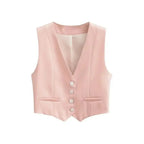 Vintage V Neck Sleeveless Female Outerwear White Chic Vests nowadaysfashion