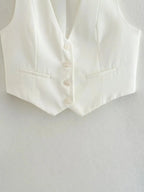 Vintage V Neck Sleeveless Female Outerwear White Chic Vests nowadaysfashion