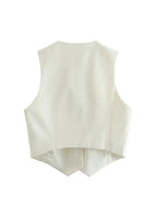 Vintage V Neck Sleeveless Female Outerwear White Chic Vests nowadaysfashion
