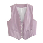 Vintage V Neck Sleeveless Female Outerwear White Chic Vests nowadaysfashion