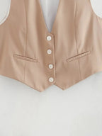 Vintage V Neck Sleeveless Female Outerwear White Chic Vests nowadaysfashion