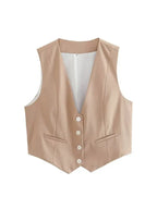 Vintage V Neck Sleeveless Female Outerwear White Chic Vests nowadaysfashion