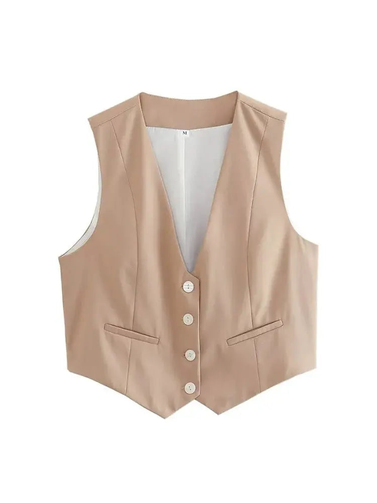 Vintage V Neck Sleeveless Female Outerwear White Chic Vests - Blade & Thread