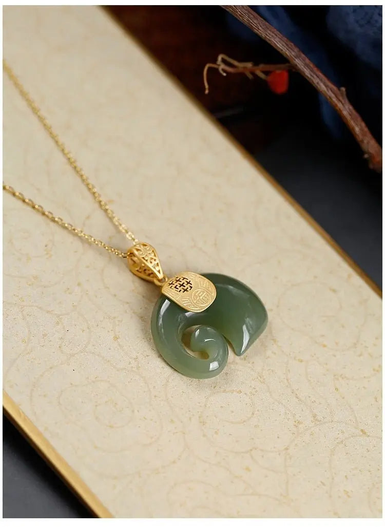 Vintage White Hetian Jade Elephant Pendant 18K Gold Plated Chain Necklace nowadaysfashion