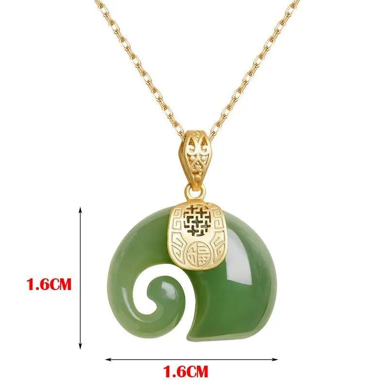 Vintage White Hetian Jade Elephant Pendant 18K Gold Plated Chain Necklace - Blade & Thread