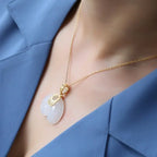 Vintage White Hetian Jade Elephant Pendant 18K Gold Plated Chain Necklace nowadaysfashion