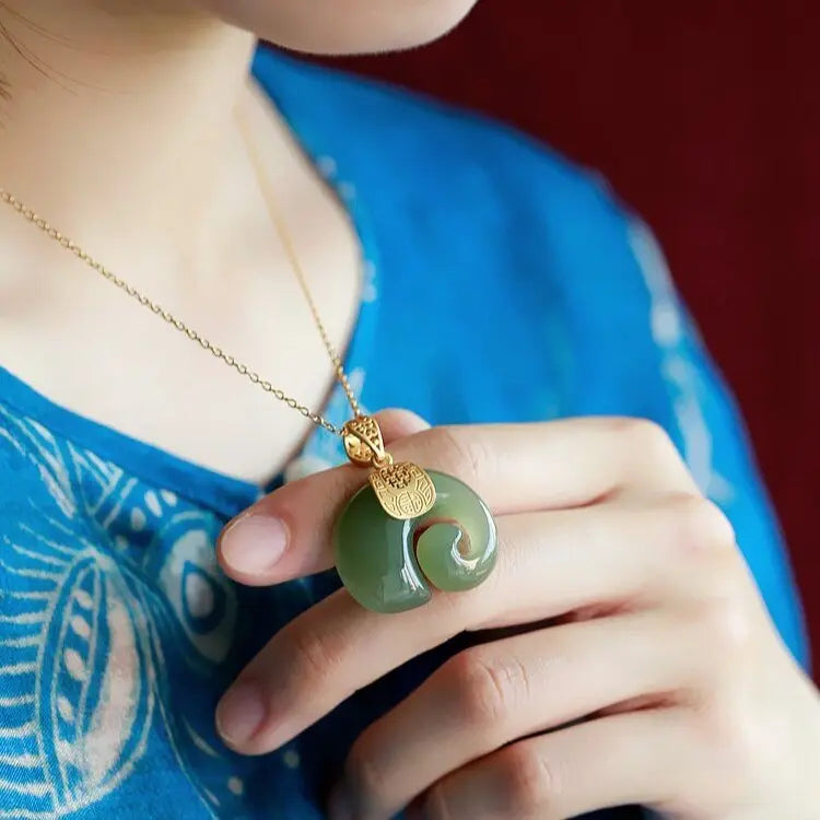 Vintage White Hetian Jade Elephant Pendant 18K Gold Plated Chain Necklace - Blade & Thread