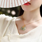 Vintage White Hetian Jade Elephant Pendant 18K Gold Plated Chain Necklace nowadaysfashion