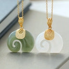 Vintage White Hetian Jade Elephant Pendant 18K Gold Plated Chain Necklace nowadaysfashion