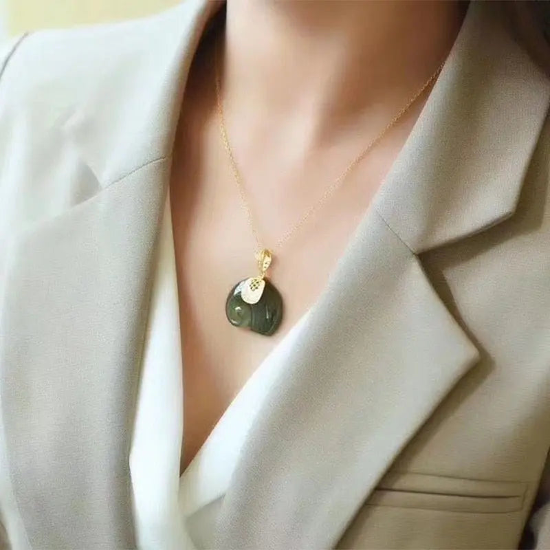 Vintage White Hetian Jade Elephant Pendant 18K Gold Plated Chain Necklace - Blade & Thread