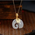 Vintage White Hetian Jade Elephant Pendant 18K Gold Plated Chain Necklace nowadaysfashion