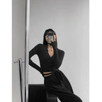 Waist Cross Bandage Polo Shirt Women Y2K Tops Fashion Fitness V-neck T-shirts Woman nowadaysfashion