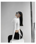 Waist Cross Bandage Polo Shirt Women Y2K Tops Fashion Fitness V-neck T-shirts Woman nowadaysfashion