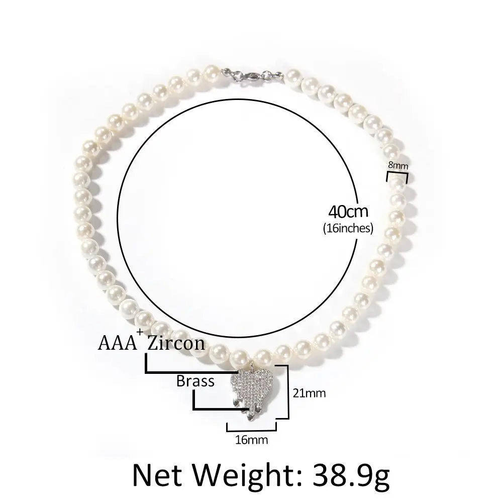 Water Drop Love Pearl Necklace Hip Hop Trend Necklace - Blade & Thread