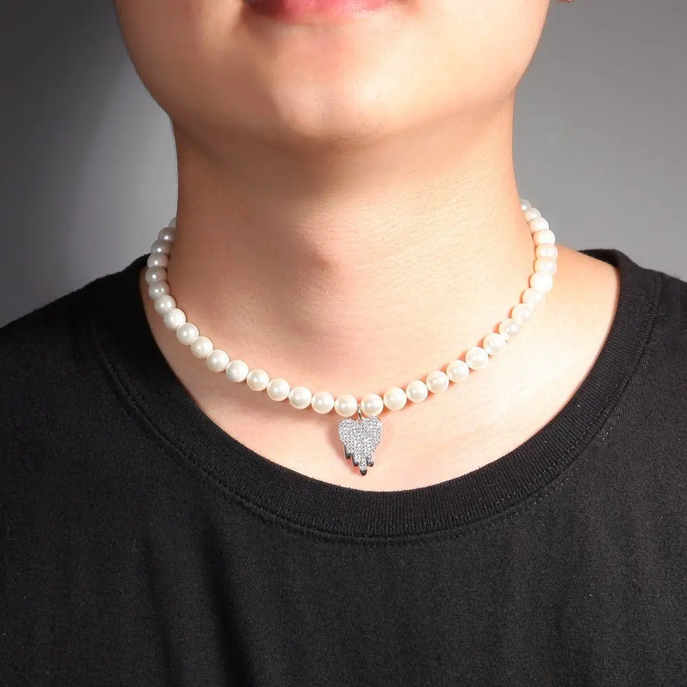 Water Drop Love Pearl Necklace Hip Hop Trend Necklace - Blade & Thread