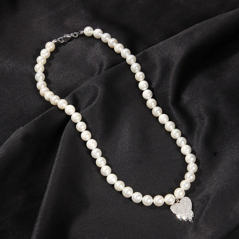 Water Drop Love Pearl Necklace Hip Hop Trend Necklace - Blade & Thread