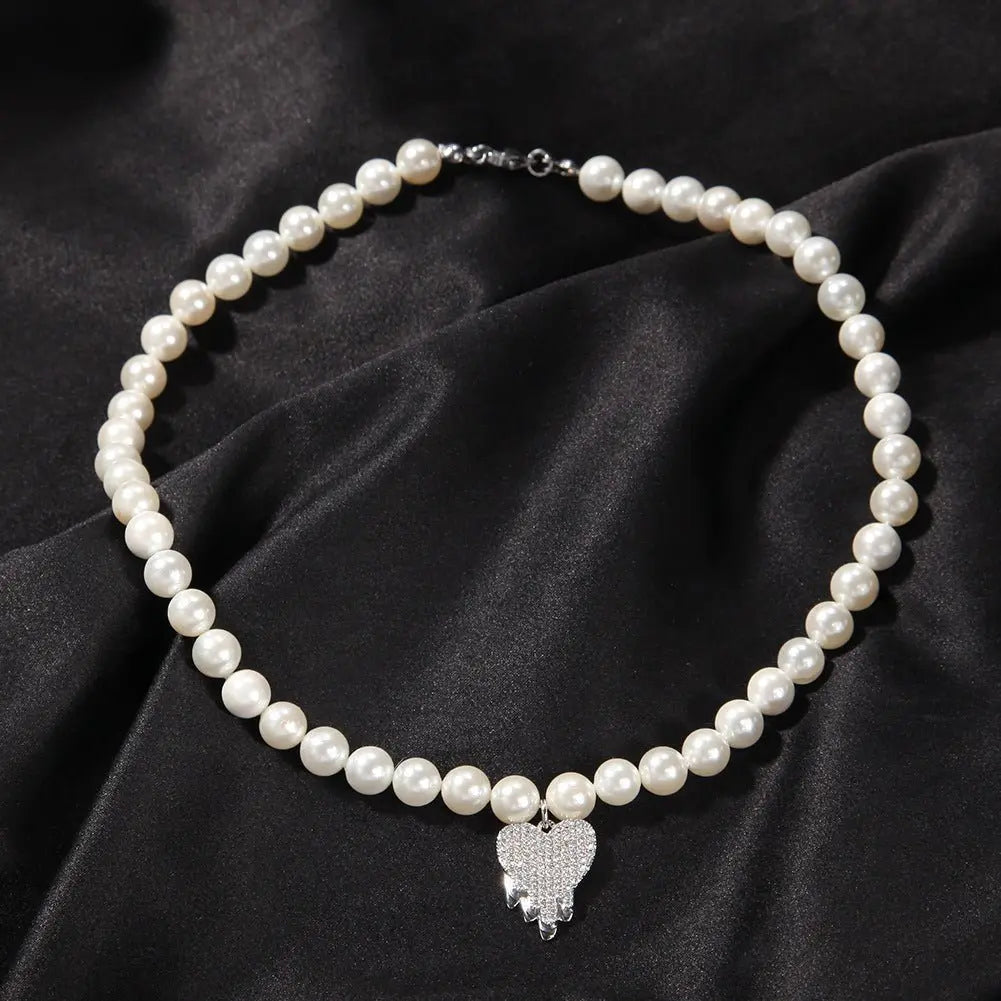 Water Drop Love Pearl Necklace Hip Hop Trend Necklace - Blade & Thread