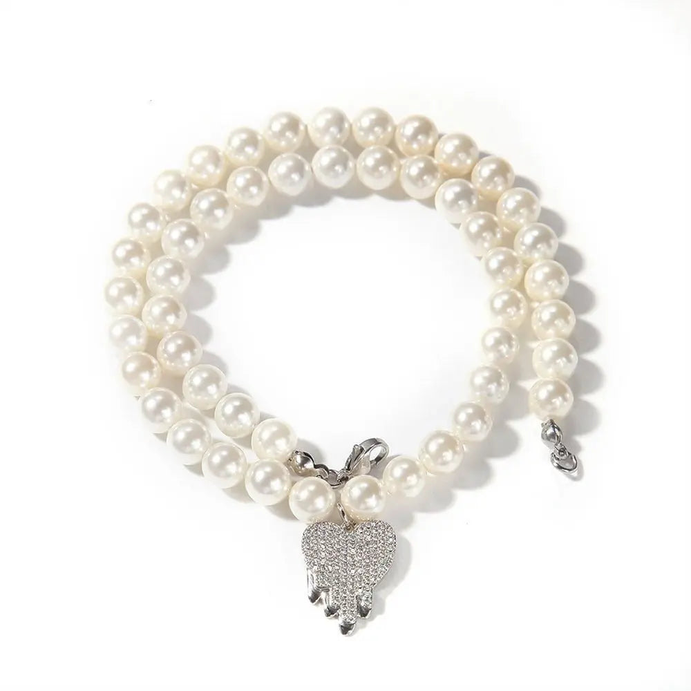 Water Drop Love Pearl Necklace Hip Hop Trend Necklace - Blade & Thread