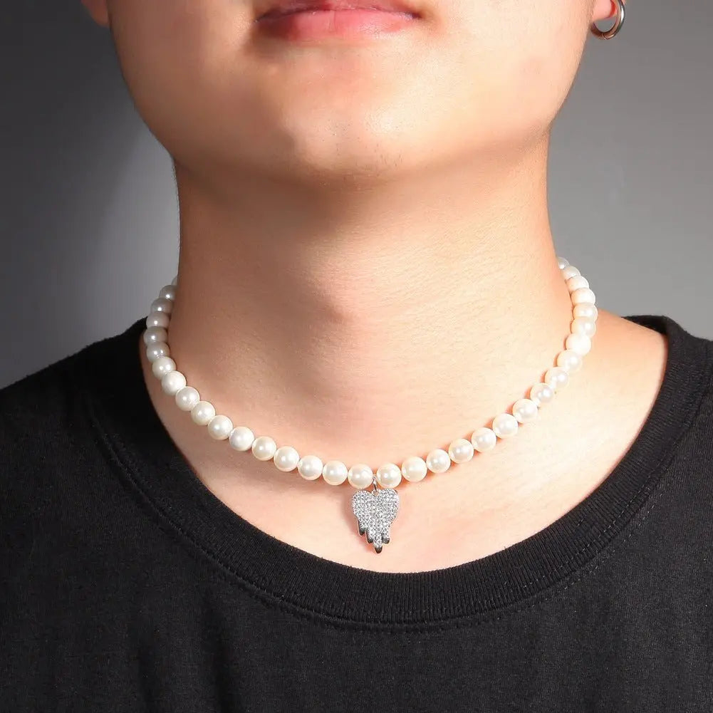 Water Drop Love Pearl Necklace Hip Hop Trend Necklace - Blade & Thread